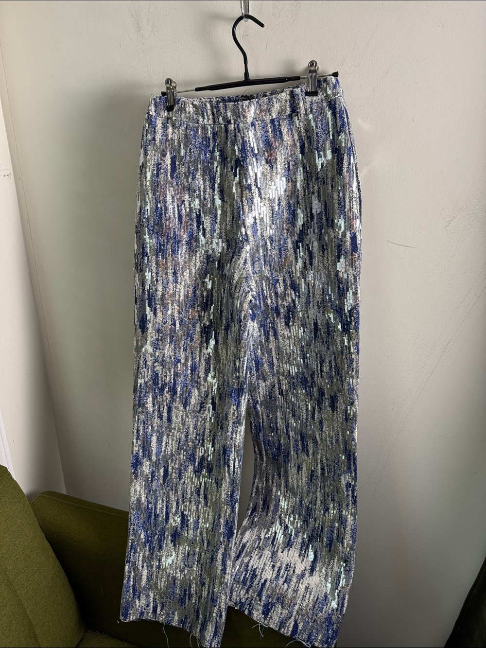 Blue and Silver Sequin Top And Wide-Leg Trousers